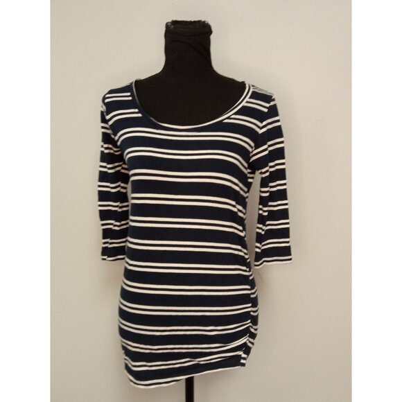 Mom's the Word Blue White Striped Maternity Top Size Small - Picture 1 of 8